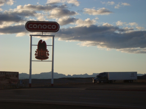 The last available gas station for 112 miles, heading west on I-70 in Green River, Utah.
